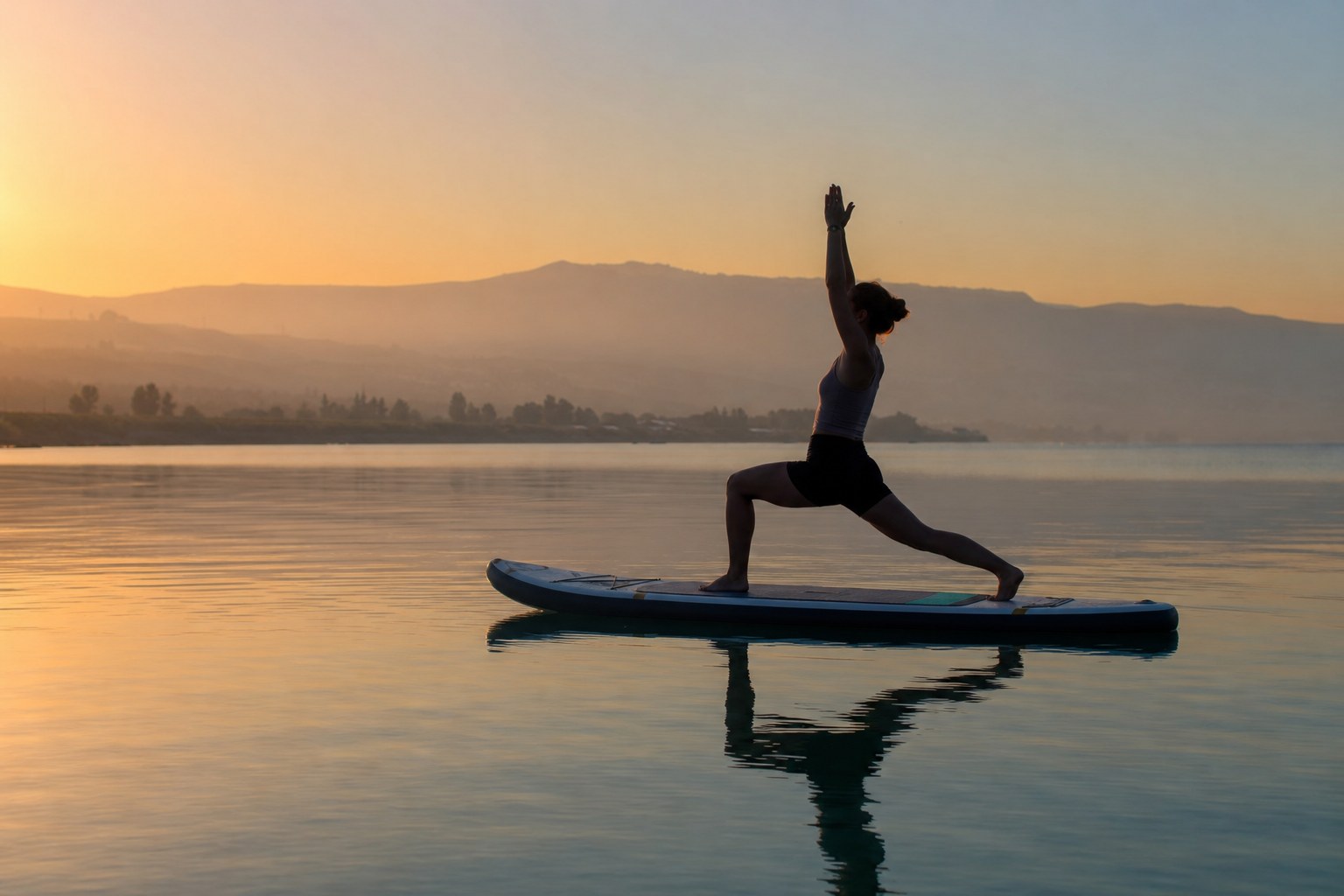 SUP yoga at dawn on the Kinneret