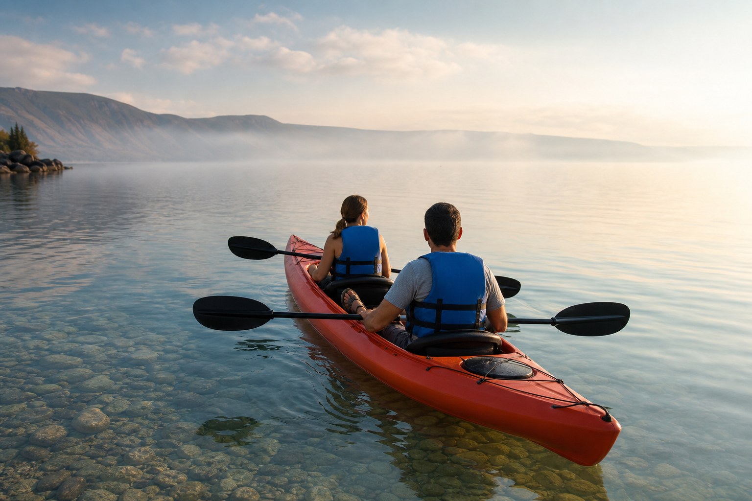Tandem kayak on the Sea of Galilee